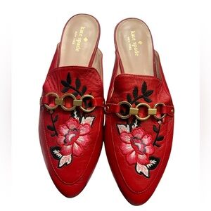 Kate Spade Floral Embroidered Red Driver Flats Size: US 8.5